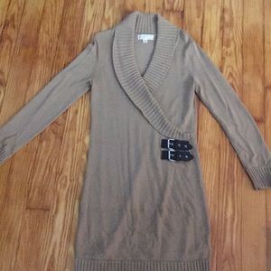 Michael Kors faux wrap camel colored sweater dress
